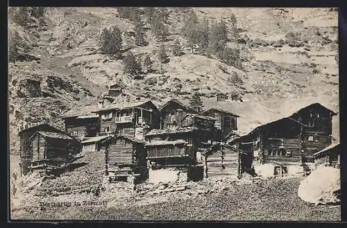 AK Zermatt, Dorfpartie mit Holzhäusern