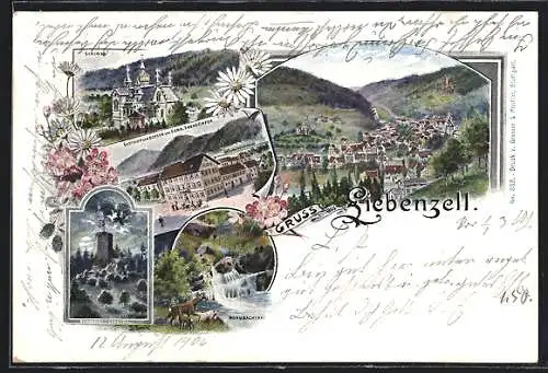 Lithographie Liebenzell, Gasthof zum Ochsen, Schloss, Burgruine