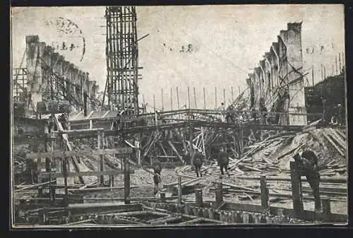 AK Nürnberg-Gebersdorf, Durch Unwetter zerstörtes Gross-Kraftwerk Franken, 2.8.1912