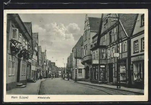 AK Horn /Lippe, Mittelstrasse mit Cigarrengeschäft