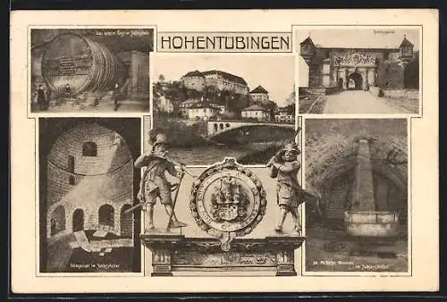 AK Tübingen, Schloss Hohentübingen, grosses Fass u. Brunnen im Schlosskeller, Schlossportal