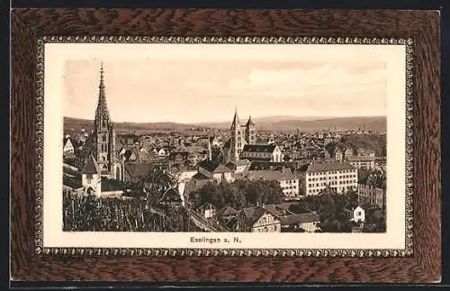 Präge-AK Esslingen a. N., Teilansicht mit Kirche, Passepartout