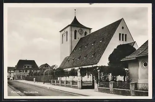 AK Fellbach, Strassenansicht mit Pauluskirche