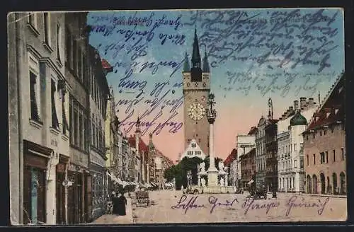 AK Straubing, Theresienplatz mit Dreifaltigkeitskirche