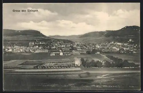 AK Ebingen, Gesamtansicht mit Bergpanorama