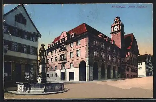 AK Ebingen, Neues Rathaus mit Brunnen