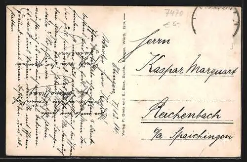 AK Ebingen, Neues Rathaus mit Brunnen