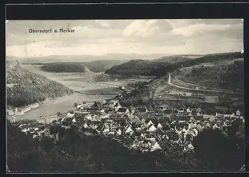 AK Oberndorf a. Neckar, Totalansicht mit Neckar aus der Vogelschau