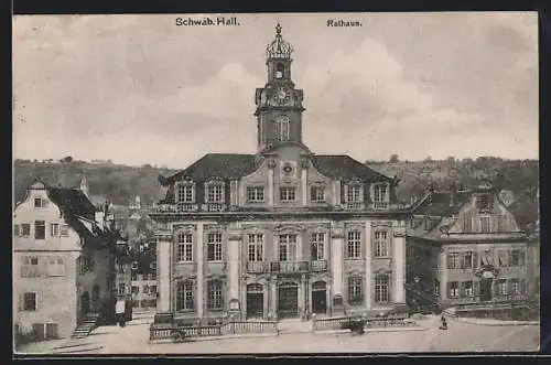 AK Schwäb. Hall, Rathaus und Umgebung aus der Vogelschau