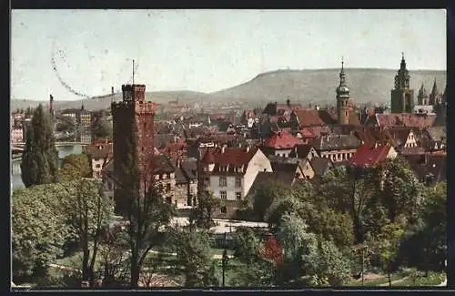 AK Heilbronn, Totalansicht mit Turm und Bergpanorama