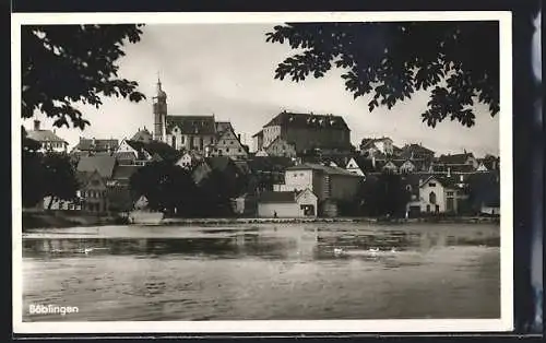 AK Böblingen, Ortspanorama vom Wasser aus