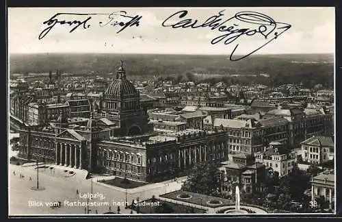 AK Leipzig, Blick vom Rathausturm nach Südwesten