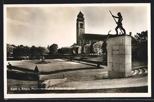 AK Kehl a. Rhein, Pionierdenkmal mit Hindenburgplatz