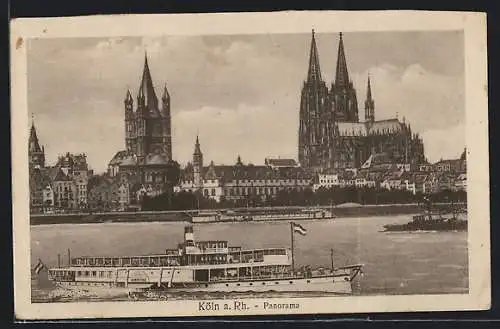 AK Köln a. Rh., Uferpartie mit Dom und Dampfer Overstolz