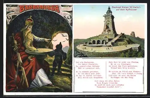 AK Bad Frankenhausen /Kyffhäuser, Denkmal Kaiser Wilhelm I. auf dem Kyffhäuser, Barbarossa