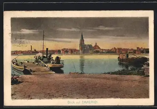 AK Emmerich, Blick von der Fähre über den Fluss auf die Stadt