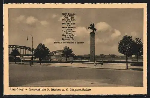 AK Düsseldorf, Denkmal der 5. Ulanen an der Skagerrakbrücke