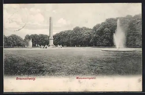 AK Braunschweig, Monumentsplatz mit Fontäne