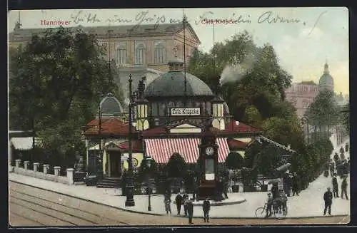 AK Hannover, Strassenpartie am Café Kröpcke