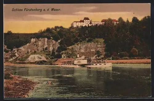 AK Fürstenberg a. d. Weser, Schloss Fürstenberg und Dampfer
