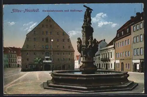 AK Zittau-Neustadt, Herkulesbrunnen und Stadtwaage