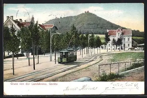 AK Görlitz, Strassenbahn an der Landskrone