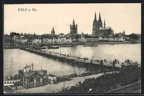 AK Köln, Ortsansicht mit Brücke aus der Vogelschau, Blick zum Dom