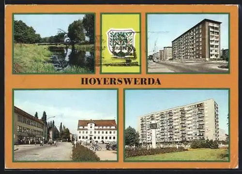 AK Hoyerswerda, Elsterbrücke, Wilhelm-Pieck-Strasse, Blick zum Rathaus
