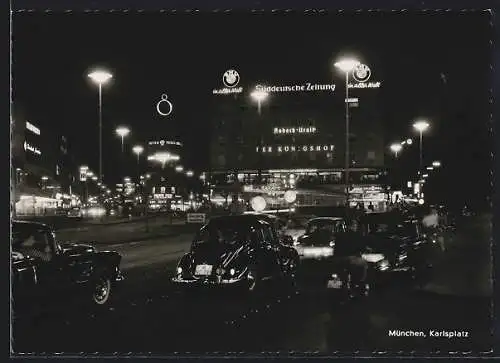 AK München, Karlsplatz mit Hotel Königshof bei Nacht