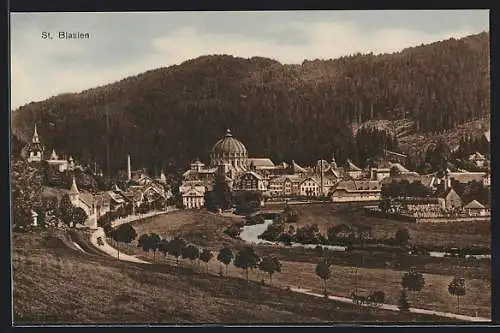 AK St. Blasien, Ortspartie mit Kirche