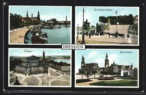 AK Dresden, Hofoper, Königliches Schloss, Terrassentreppe