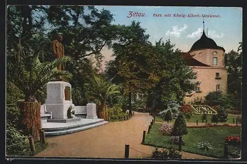 AK Zittau, König Albert-Denkmal