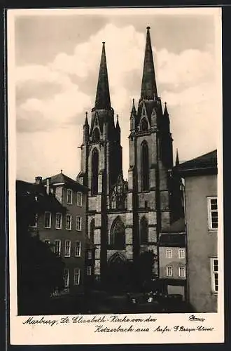 AK Marburg, St. Elisabeth-Kirche von der Ketzenbach aus
