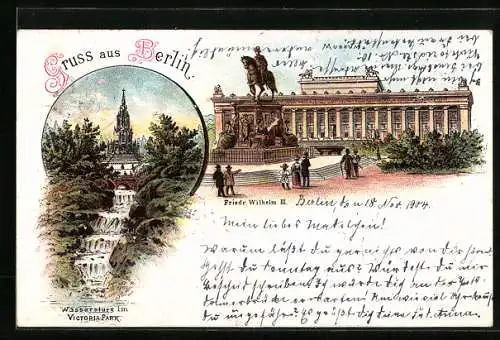 Lithographie Berlin-Kreuzberg, Museum und Denkmal Friedrich Wilhelm III., Wassersturz im Victoria-Park