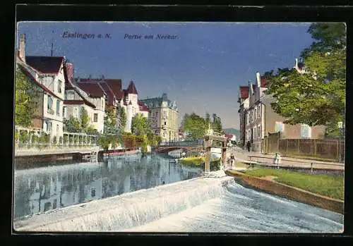 AK Esslingen a. N., Neckarpartie mit Brücke