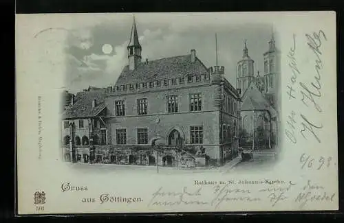 Mondschein-AK Göttingen, Rathaus m. St. Johannis-Kirche