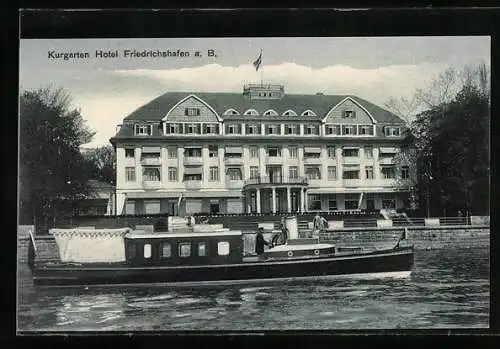 AK Friedrichshafen a. Bodensee, Kurgarten und Hotel mit Wasserpartie