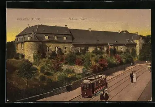 AK Mülheim /Ruhr, Schloss Broich mit Strassenbahn
