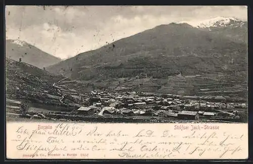 AK Bormio, Blick zum Ort an der Stilfser-Joch-Strasse