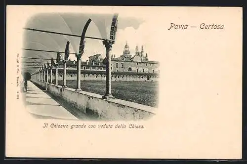 AK Pavia-Certosa, Il Chiostro grande con veduta della Chiesa