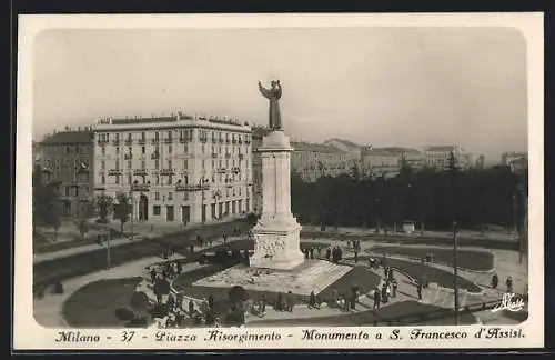 AK Milano, Piazza Risorgimento, Monumento a S. Francesco d`Assisi