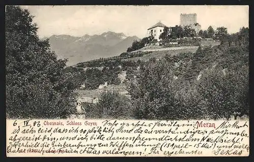 AK Meran, Obermais, Schloss Goyen mit Umgebung