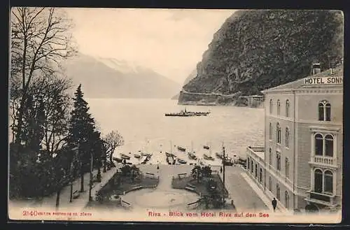 AK Riva, Blick vom Hotel Riva auf den See, Dampfer