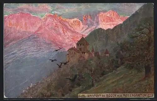 Künstler-AK Bozen, Schloss Kampen, Rosengarten