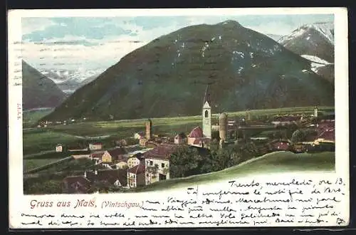AK Mals /Vintschgau, Gesamtansicht mit Bergen, von oben gesehen
