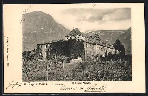 AK Meran, Schloss Planta gegen Bergpanorama