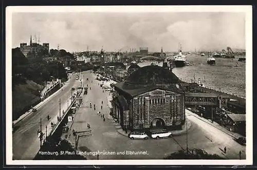 AK Hamburg-St. Pauli, Landungsbrücken und Elbtunnel
