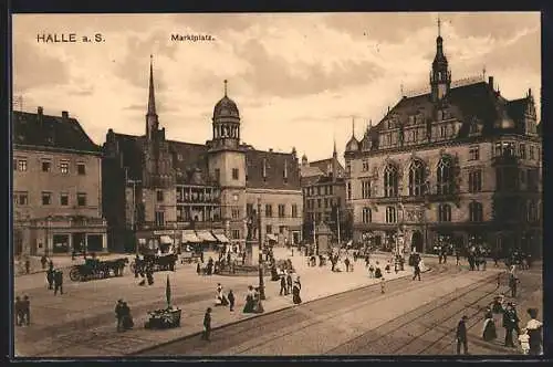 AK Halle a. S., Marktplatz mit Geschäft und Rathaus