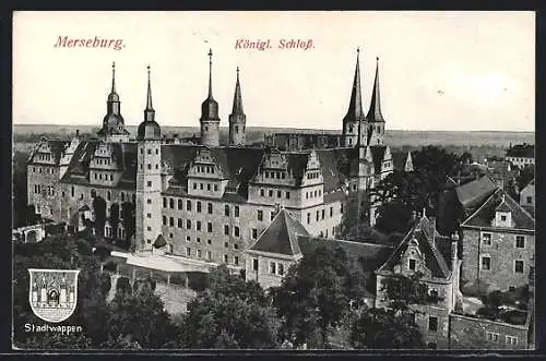 AK Merseburg, Wappen, Teilansicht mit Schloss