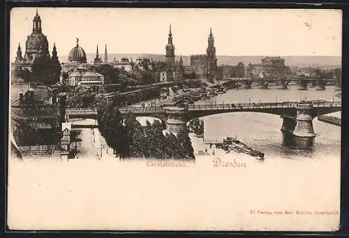 AK Dresden, Carolabrücke mit Stadtpanorama aus der Vogelschau